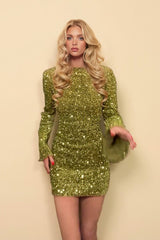 Shiny Bell Sleeve Mini Dress