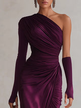 Elegant retro purple sexy one-shoulder maxi dress