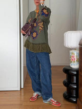 Casual Symmetrical Pattern Fringed Sweater