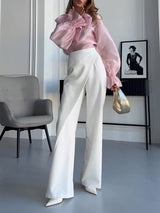 Elegant Retro Lace-up Slightly Transparent Long-sleeved Shirt