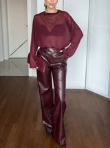 Minimalist Perspective T-shirt And Leather Pants Suit