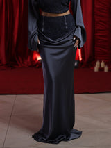 Elegant Satin Long-sleeved Crop Top And Skirt Two-piece Set