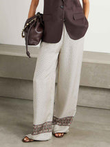 Retro Geometric Print Satin Wide-leg Pants