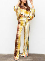 Exquisite Satin Gradient Irregular Stripe Print Shirt