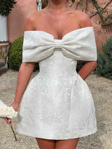 Elegant Bow Off-the-shoulder Jacquard Mini Dress