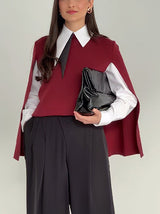 Casual Cape Knit Sweater & Wide-Leg Pants Three-Piece Set