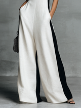 Women's Stylish Black And White Color-blocked Jumpsuit With Thin Straps MDZ0528B0BA