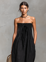 Women's Minimalist Loose-fitting Linen Blend Strapless Jumpsuit With Tie Closure MDZ2024A9Y