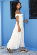 Sunset Waves Off Shoulder Maxi Dress Off White
