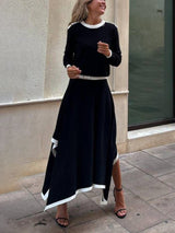 Elegant Contrast Color Irregular Sweater Skirt