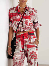 Casual Ethnic Floral Print Irregular Hem Shirt