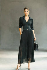 V-Neck Pleated High-Waist Dress