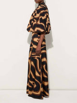 Unique Swirl Print Satin Twill High-Waist Wide-Leg Pants