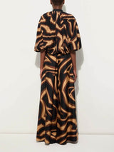 Unique Swirl Print Satin Twill High-Waist Wide-Leg Pants