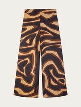 Unique Swirl Print Satin Twill High-Waist Wide-Leg Pants