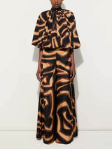 Unique Swirl Print Satin Twill High-Waist Wide-Leg Pants