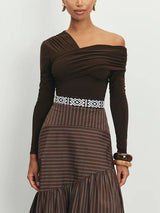 Retro Irregular Cut Striped High Waist Midi Skirt