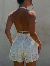 Deep V-Backless Lace Mini Jumpsuit