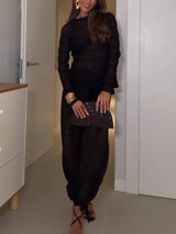 Vacation Style Long Sleeved Pleated Shirt Knickerbockers Set-shirt