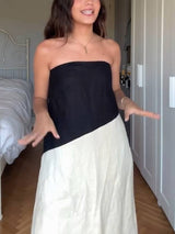 Contrast Color Stitching Tube Top Dress