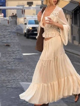 Bohemian Lace SPlicing Shirt And Skirt Set