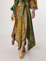 Exquisite Bohemian Paisley Print Satin Tie-Front Blouse