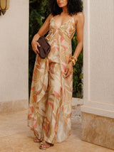 Casual Floral Print Long Camisole Top And Pants Two-piece Set