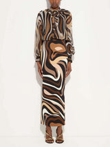 Retro Abstract Print Chiffon Shirt