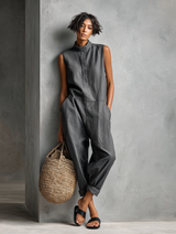 Women's Minimalist Washed Denim Sleeveless Jumpsuit MDZ1255B4Y