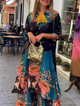 Elegant Satin Floral Print Long Shirt