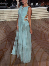 Elegant Hollow Back Sleeveless Pleated Maxi Dress