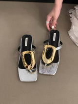 Metal Embellished Flat Sandals