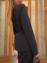 Striped Slim Fit Blazer And Skirt Suit-Blazer