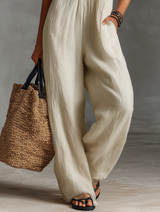 Women's Minimalist Linen Blend Sleeveless Jumpsuit With Zipper And Stand Collar, Featuring Embroidery MDZ0627B3Y