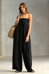Pleated  Design Strapless Jumpsuit