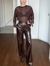 Minimalist Perspective T-shirt And Leather Pants Suit