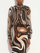 Retro Abstract Print Chiffon Shirt