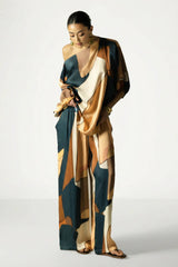 Geometric Print Shirt And Wide Leg Pants Set