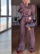 Geometric Letter Print Shirt Wide Leg Suit-Shirt