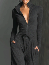 Women's Elegant Knit Sparkling Zipper Front Jumpsuit MDA2560G5I