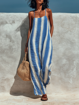 Women's Minimalist Vacation-style Striped Printed Suspender Jumpsuit MDZ1085B0Y