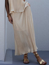 Elegant Pleated Slit Versatile Skirt