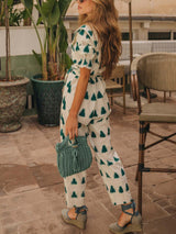 Casual Fashion Geometric Print Lace-Up Jumpsuit