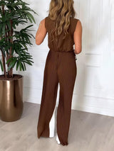 Unique Contrast Color Stitching Pleated Elastic Waist Jumpsuit