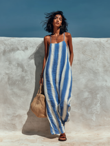 Women's Minimalist Vacation-style Striped Printed Suspender Jumpsuit MDZ1085B0Y