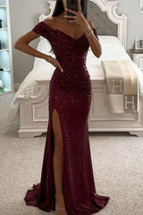 Party Sequin Off-Shoulder Slit Dress
