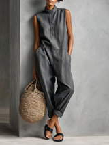 Women's Minimalist Washed Denim Sleeveless Jumpsuit MDZ1255B4Y