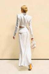 Short Blazer Top And Pleated Skirt Set