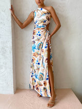Exquisite Shell Print Side Slit Maxi Dress