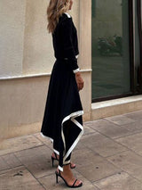 Elegant Contrast Color Irregular Sweater Skirt